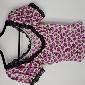 Sheer Mesh Floral Corset w Black Lace Trim Whimsigoth Feminine Sexy Coquette